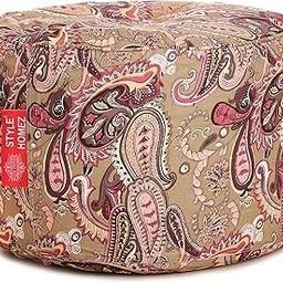 Style Homez Round Cotton Canvas Paisley Printed Bean Bag Ottoman Stool Large Cover Only, Multi Color-image-90