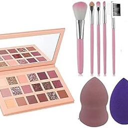 Professional Combo Of Nude Eye Shadow Palette With 5Pc Brush & 2 Puff, Shimmery & Matte Finish-46