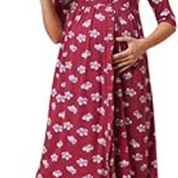 Organic Cotton Bamboo Maternity Dresses for Women, Front Placket and Vertical Zip Maternity Lounge wear for Women, Feeding Kurtis for Women Cotton-image-8