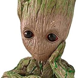 Unique Shape Marvel Avengers Infinity War Pot Groot Wooden Look Tree Flowerpot Cum Pen Container- Tree Man, 16 cm, White, 1 Piece-31