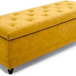 LEGACY OF COMFORT Captain 2 Seater Sofa Ottoman Bench with Storage Velvet Fabric Ottoman Bench for Living Room Bedroom & Entryways (Yellow)-image-9