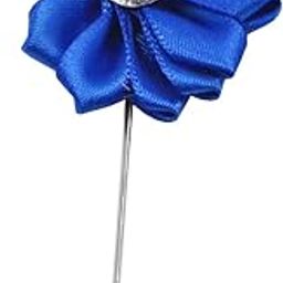 Men's Rhinestone Crystal Blue Flower Lapel Pin Boutonniere for Suit Party Jewelry Silver Blue Fabric Metal Brooch For Men And Boys-image-68