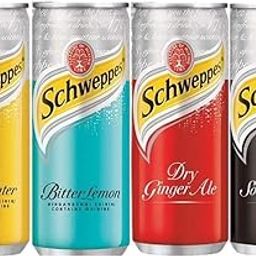 Schweppess Carbonated Beverages, Tonic Water, Bitter Lemon, Dry Ginger Ale, Soda Water, 320 ml Cans, Set of 4-image-33