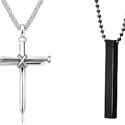 Cross Nail Silver Pendent And Bar Pendent Black Men's Fashion Jewellery Combo Pack 2 Stainless Steel Stylish Locket Pendants Necklace Chain For Boys Men Women Girls-picture-21