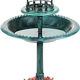 Best Choice Products Solar Outdoor Bird Bath Vintage Resin Pedestal Fountain Decoration for Yard, Garden w/Planter Base, Feeder, Decorative Bird Cage, Fillable Stand - Green-image-76