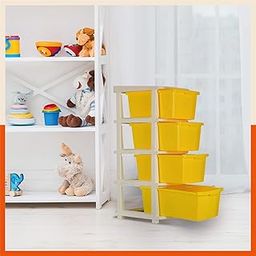 Bathla STOMO 4XL Drawers Multi-purpose Modular Storage for Home, Kitchen & Office | Easy to Move with Trolley Wheels | Chest of Drawers |Yellow (Plastic)-picture-23