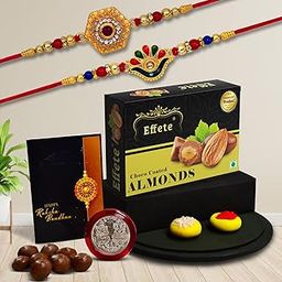 DeoDap (K2_313+314_CA32) Rakhi Combo with Chocolate Almonds 32gm, stylish rakhi for brother, Rakhi & Chocolate for brother, rakhi brother, rakhi with gift, handmade rakhi, Set of 2 Rakhi-image-86