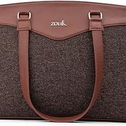 Printed Vegan Leather Women's Office Work Bag Brown With Double Handles Strap-image-21