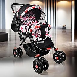 KIDBITKART Luna Travel Buggy Stroller Pram for 0-3 Years,Safety Harness,360° Swivel Wheel Stroller (Army Buggy) (RED)-image-76