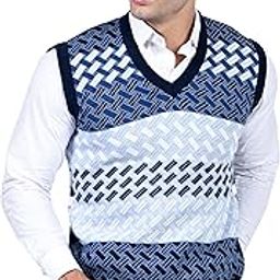 Men Woolen V-Neck Printed Design Sleeveless Pullover Heavy Rainbow Fabric Winter Wear Pure Wool Cardigan for Men Fully Warm Pullovers Free Sizes-image-85
