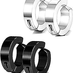 Jewellery Silver Black Clip-on Press Unisex 4 Pcs Non-Piercing Hoop Earrings/Earring for Men/Boys/Boyfriend/ - BALI-135-image-1