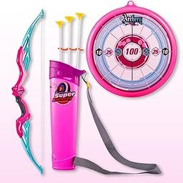 Storio Kids Bow & Arrow Toy | Archery Set for Boys and Girls, Outdoor Hunting Game with 3 Suction Cup Arrows, Target & Quiver | Target Game Perfect for Kids - Pink-0