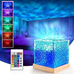 TEKCOOL Acrylic Romantic Ocean Wave Night Light Projector Lamp, 3D Water Wave Effect, LED Projection Lamp for Bedroom Decor, Remote Control (Cube Shape) Multicolor-15