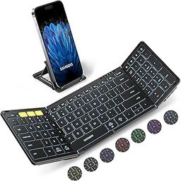 Samsers Foldable Bluetooth Keyboard with Numeric Keypad, Full-Size Wireless Folding Keyboards with Backlight, Portable Travel for iOS Android Windows Mac OS, Support 3 Device(BT5.1 x 3), Black-21