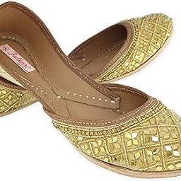 Women's Iris Mirror Gold Genuine Soft Leather Jutis | Bite and Pinch Free Juttis | Punjabi Formal Jutti | Girl's Wedding Flat Jooti Ladies Mojari | Bridal Ethnic Flats Juti |-image-89