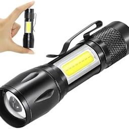 Feriiwala LED Flashlight Rechargeable, USB Mini Torch with COB Side Light, Compact Pocket Size, Black-13