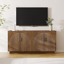 Goldview Furniture Modern Wooden TV Stand – 4-Door Console Cabinet with Ribbed Front Design, Brown Wood Finish – Stylish Storage Credenza for Living Room, Media Room, or Bedroom-image-63