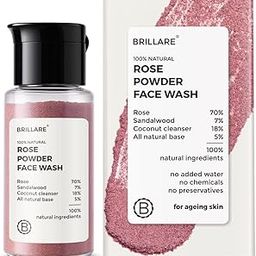 Brillare Rose Face Wash, Anti Ageing Skin, Sandalwood & Coconut Face Wash for Hydration, Reduce Wrinkles & Provides Supple Look, 100% Natural Powder Face Wash, 15g-45
