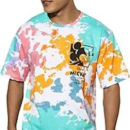 Men's Pure Cotton Oversize Fit Round Neck Half Sleeves Original Diney's Mickey Merch Tie-Dye Multicolor T-Shirt-image-59