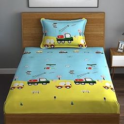 PrettyKrafts Cotton Car Truck Kids Single Bedsheet with 1 Pillow Cover | 140 TC Kids Bedsheet for Single Bed | Single Bedsheet for Boys & Girls Room (60x90 Inch)-17