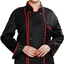 FABUNIFORMS CHEF COAT FOR WOMEN (BLACK COAT WITH CONTRAST RED PIPING)-54