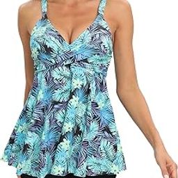 Women's Tankini Bathing Suits Two-Piece Tummy Control Swim Dress High Waist Printing Padded Swimsuits with Boyshorts-image-75