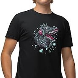 Aayansh CREATION Dinasaur with Headphone Black Round Neck Cotton Half Sleeved T-Shirt with Printed Graphics-image-7