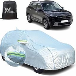 YEARWELL Car Body Cover for Hyundai Creta, 100% Waterproof, Heat-Resistant with Mirror & Antenna Pockets, Soft Cotton Lining, Triple Stitched, Piping & Reflector (Reflective Silver)-image-59