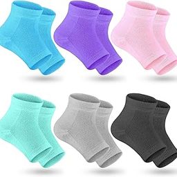 Selizo 6 Pairs Heel Moisturizing Socks Open Toe Socks Cracked Gel Heel Socks Foot Toeless Cooling Heel Repair Socks For Women Dry Hard Cracked Feet, 6 Colors-image-30