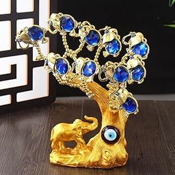 TIED RIBBONS Tree of Life with Elephant - (Blue, 25Cm) Evil Eye Tree Feng Shui Items for Good Luck Positive Energy Vastu Shelf Living Room Home Décor House Warming Gifts and Decoration-image-82
