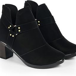 Women Vegan Leather Ankle Boot with CHUNKY HEEL, Backzip Zipper Boots, Cushion Footbed-picture-38
