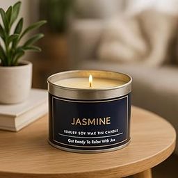 Floish Premium Soy Wax Tin Jar Scented Candle | Premium Fragrance Jar Candle for Home Decor, Relaxation & Gifting | Long-Lasting Aroma Candle for Bedroom, Living Room, & Office (Pack of 1, Jasmine)-image-9