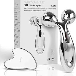 SKINROTH Satinless Steel Gua Sha and 3D Face Roller Massager | Facial Tool for Face Sculpting |Reduce Fat Wrinkle Puffiness Jawline | Eye Nack Body Massage Kit-14
