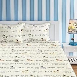URBAN DREAM Kids Cute Dog Print White and Grey BEDSHEET Set (Double Bed)-image-2