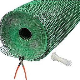 Green PVC Coated Weld Wire Garden Fencing Iron net with12MM Anti Bird 3 feet/50 feet Netting Uv Stablized with 6 Months Guarantee Free 1 Cutter,100 PVC Wire Tags-picture-0