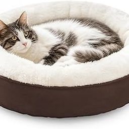 Love's cabin Round Donut Cat and Dog Cushion Bed, 20in Pet Bed for Cats or Small Dogs, Anti-Slip & Water-Resistant Bottom, Super Soft Durable Fabric Pet beds, Washable Luxury Cat & Dog Bed Brown-image-13