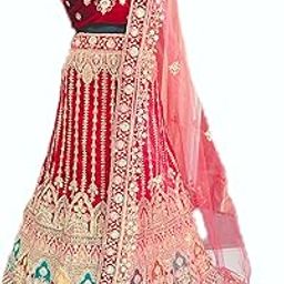 Bridal Lehenga Choli Set with Embroidered Velvet Blouse, Red Net Dupatta, Heavy Zari Work, Traditional-image-39