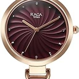 Titan Raga Memoirs Quartz Analog Burgundy Dial with Rose Gold Color Metal Strap Watch for Women/NT2752WM01-image-27