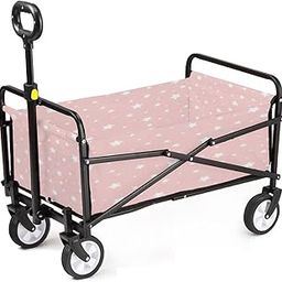 Collapsible Wagon Pink Seamless Stars Geometric Sweet Pink Template Design for Girl Baby Adjustable Portable Utility Folding Cart with Wheels Outdoor Garden Shopping Camping Heavy Duty Grocery Wagon-image-11