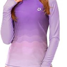 Womens Gradient Rash Guard UPF 50+ Swim Shirts Surfing Top with Thumb Hole, Light Purple, Large-image-40