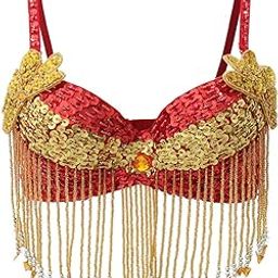 MYADDICTION Women Beads Tassels Sequins Belly Dance Bra Top Dancewear Costume Red Clothing, Shoes & Accessories | Dancewear | Adult Dancewear | Belly Dancing-image-40