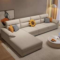 FURNY Bella 5 Seater Fabric LHS L Shape Sofa Set (Cream -Color)-image-17