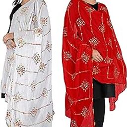 Women's Embroidered Mirror Work Chiffon Dupatta Combo Pack of 2 || Rajasthani Banjara Dupatta with Kuchi Work For Festival, Wedding, Party-29