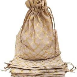 Just Flowers 12Inch X 8Inch Jute Potli Bags Large Size, Drawstring Pouch for Shagun Gifts, Return Gifts, Dry Fruits, Wedding Women Gift Packing (Barfi Deign Print Jute Pouches, Pack of 10)-28