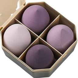 4 Pcs Makeup Blender Sponge Set - Foundation Blending Beauty Sponges for Flawless Application of Liquid, Cream, and Powder Makeup - Multi-Colored Sponges (Purple)-image-19