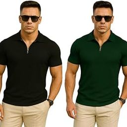 Polyester V-Neck Polo T-Shirts with Zip Closure (Pack of 2) – Stylish Collar T-Shirts for Men | Comfortable Active & Casual Wear-image-55