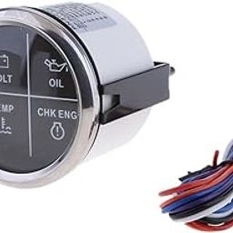 Lyla 52mm 2" 4 LED Alarm Gauge VOLT OIL TEMP CHK ENG Indicator Black Chrome-10