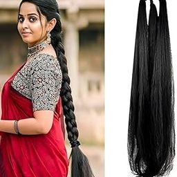 Artificial Fake Long Black choti Extensions Hair for Women & Girls - Paranda Choti False Nakli Hair Wig - Extra Hair Braid Attachment for Ladies - Black-55