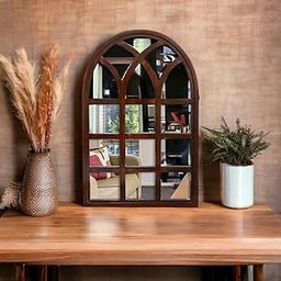 J.L.HOME DECOR Large Arch Decorative Wall Decor Mirror Frame | Carved in Solid Hard Wood | Vintage Mirror Frame for Bedroom| Dinning Room | Living Room | Wall Decor |75x50cm|?Walnut| framed-image-10