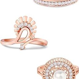 Set of 3 Rose Gold Contemporary Cubic Zirconia Brass Adjustable Rings For Women-ZPFK11173-94
